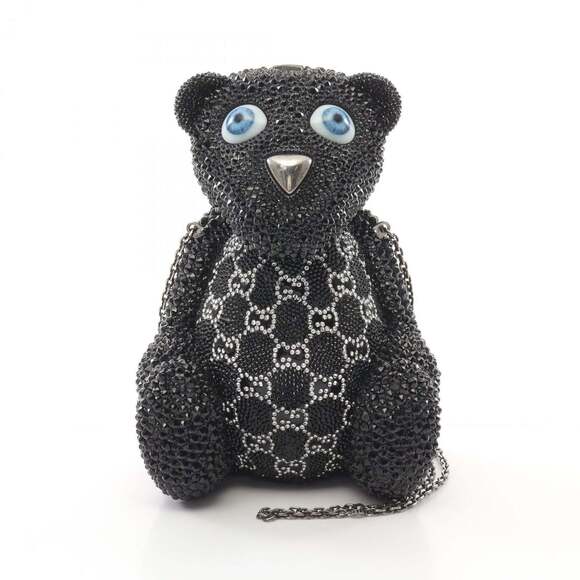 Gucci GG Teddy Bear Shoulder Bag with Swarovski Crystals, Women's, Black, Mul...